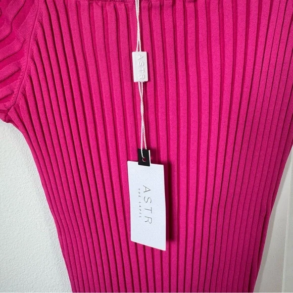 NWT ASTR The Label Loriana Dress Size XL Pink Ribbed Bodycon Off the Shoulder - Picture 13 of 16